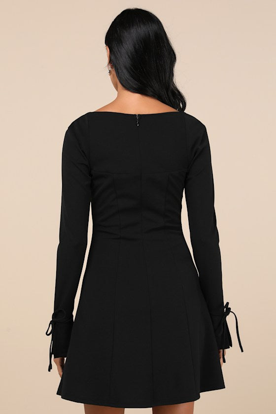 Adored Treatment Black Long Sleeve Tie Cuff Mini Dress