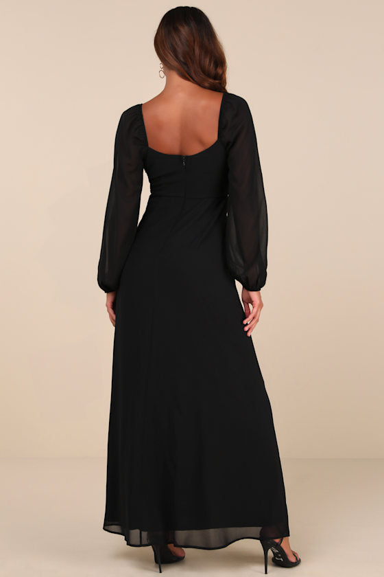 Composed Soiree Black Twist-Front Long Sleeve Maxi Dress