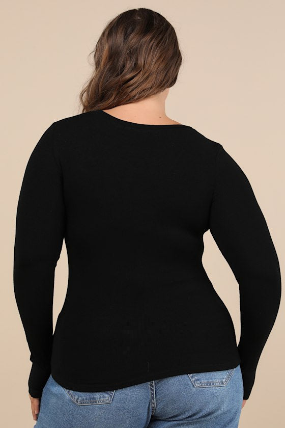 Flirty Little Secret Black Ribbed Cutout Long Sleeve Top