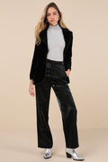 Confirmedly Chic Shiny Black High-Rise Wide-Leg Trouser Pants