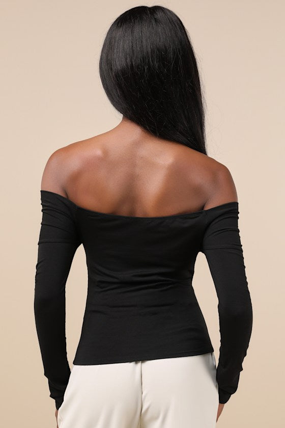 Designated Cutie Black Long Sleeve Surplice Top