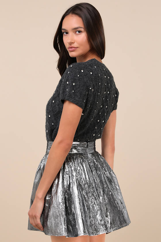 Celebrated Shine Silver Metallic Mini Skirt