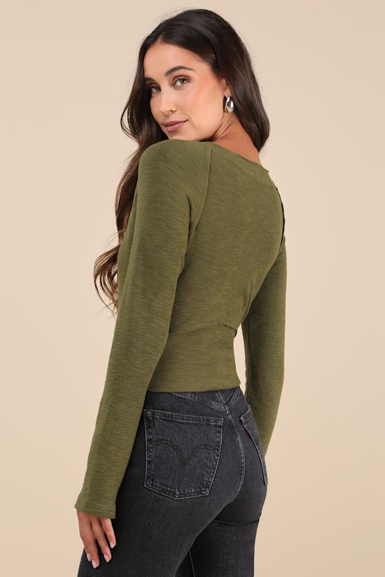 Easy Energy Olive Green Knit Raglan Sleeve Crop Top