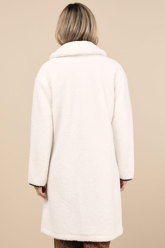 Berber Cream Shearling Collared Toggle Coat
