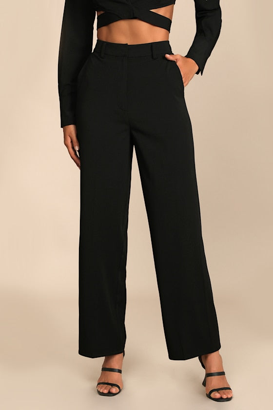 So Get This Black High-Waisted Wide-Leg Trouser Pants