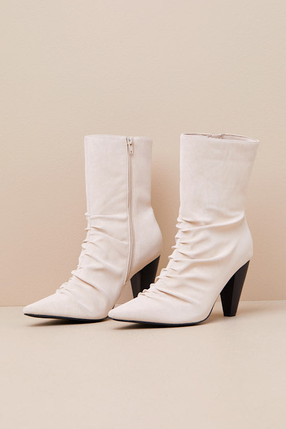 Klint Bone Suede Ruched Pointed-Toe Ankle Boots