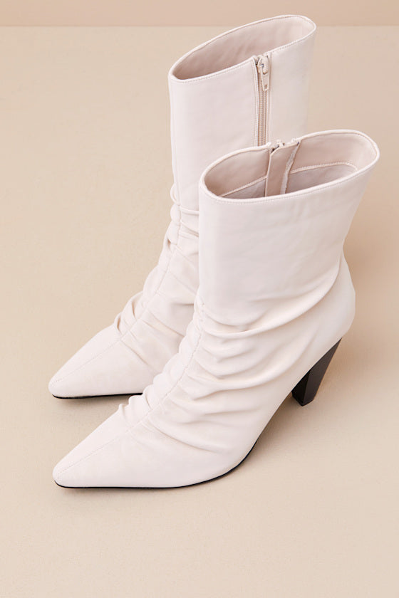 Klint Bone Suede Ruched Pointed-Toe Ankle Boots