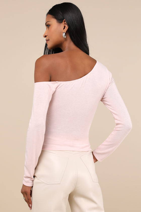 Adorable Simplicity Light Pink One-Shoulder Sweater Top