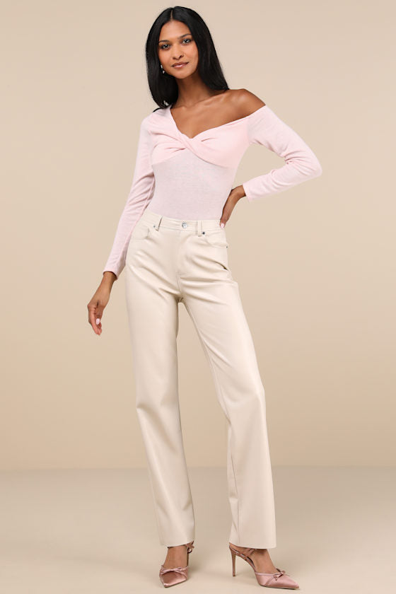 Adorable Simplicity Light Pink One-Shoulder Sweater Top