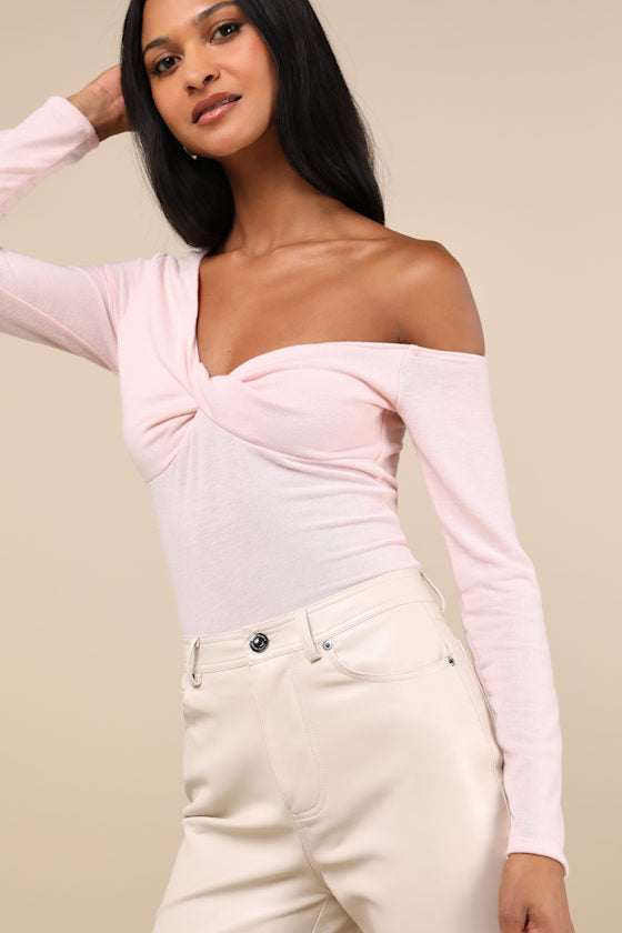 Adorable Simplicity Light Pink One-Shoulder Sweater Top