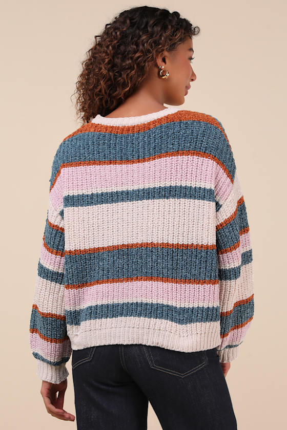 Coziest Cuddles Ivory Multi Striped Chenille Sweater