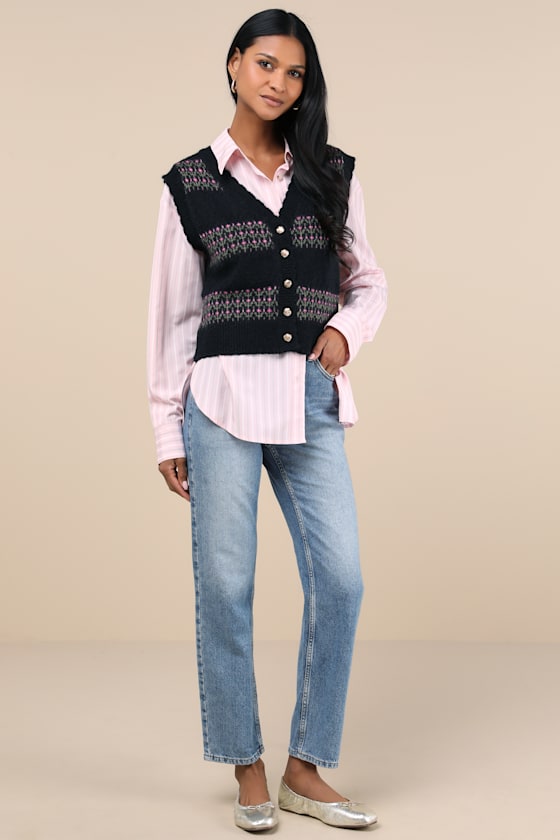 Winter Classic Black Floral Sweater Vest