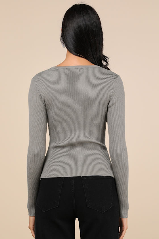 Intriguing Favorite Olive Lace-Up Sweater Top