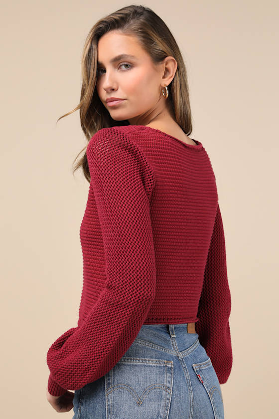 Best Essence Burgundy Knit Long Sleeve Sweater Top
