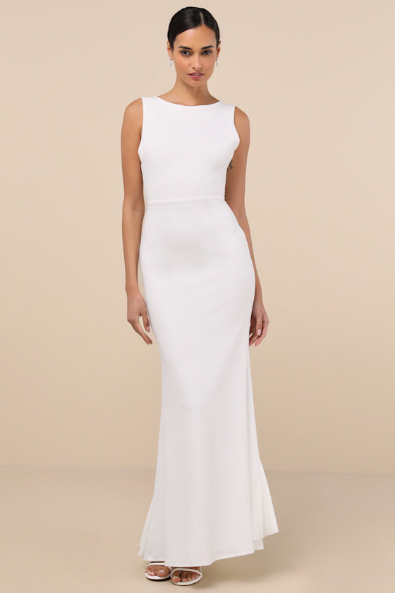 Exquisite Refinement Ivory Backless Bow Ruffled Maxi Dress