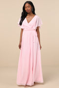 Convincing Grace Light Blush Flutter Sleeve Wrap Maxi Dress