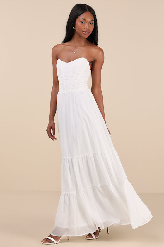 Special Moment White Strapless Bustier Maxi Dress