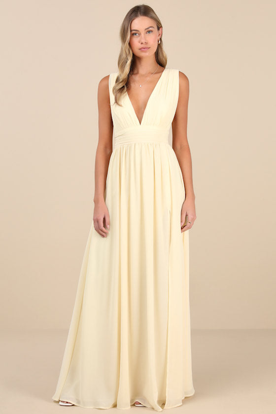 Heavenly Hues Pale Yellow Maxi Dress