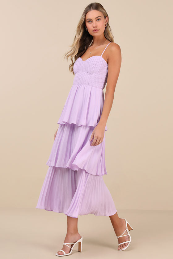 Cascading Crush Lavender Tiered Bustier Midi Dress