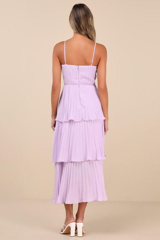 Cascading Crush Lavender Tiered Bustier Midi Dress