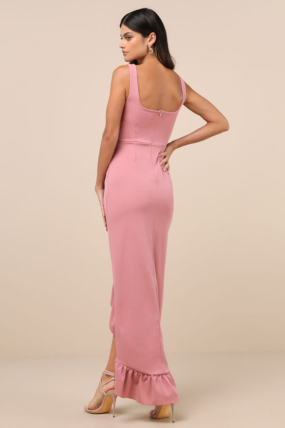 Immaculate Excellence Pink Sleeveless Ruffled Tulip Maxi Dress