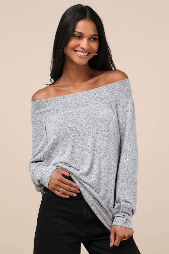 Casual Magic Heather Grey Off-the-Shoulder Sweater Top