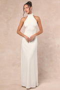 Alaura White Backless Halter Maxi Dress