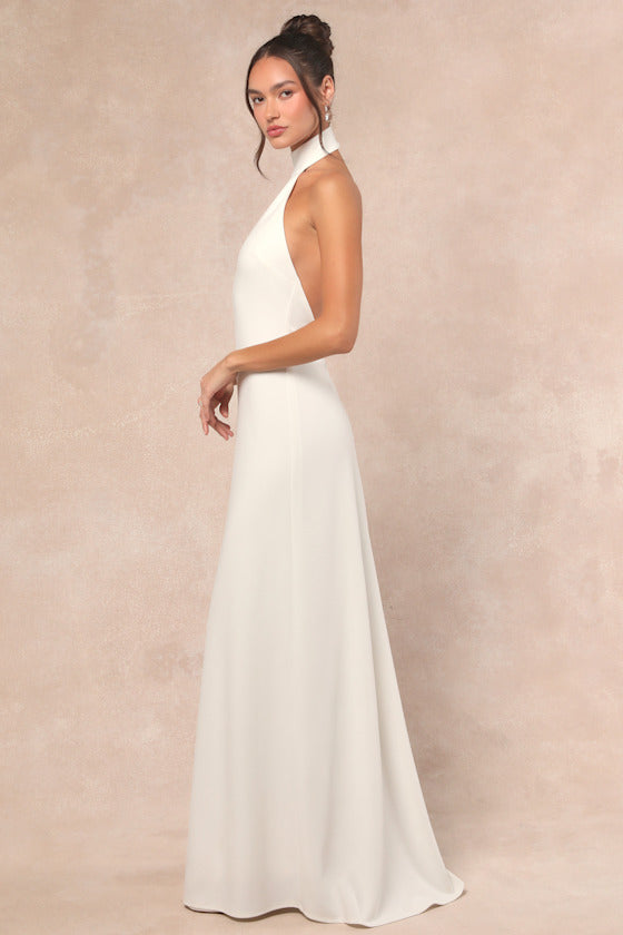 Alaura White Backless Halter Maxi Dress