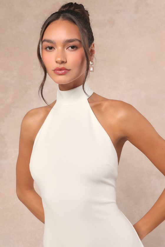 Alaura White Backless Halter Maxi Dress
