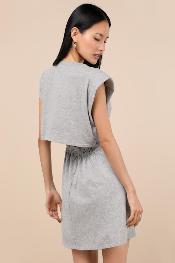 Feelin' Confident Heather Grey Cutout Mini Shirt Dress