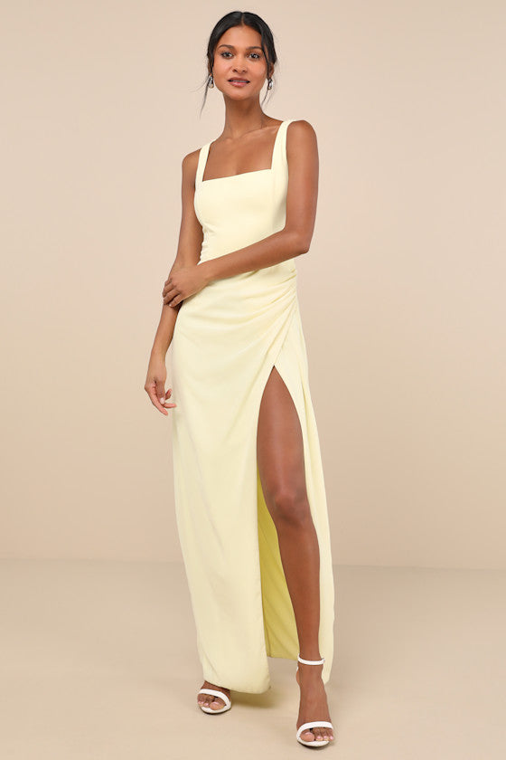 Glamorous Disposition Light Yellow Ruched Maxi Dress