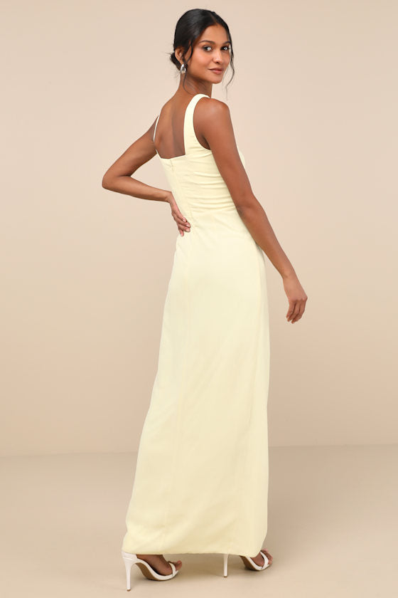 Glamorous Disposition Light Yellow Ruched Maxi Dress