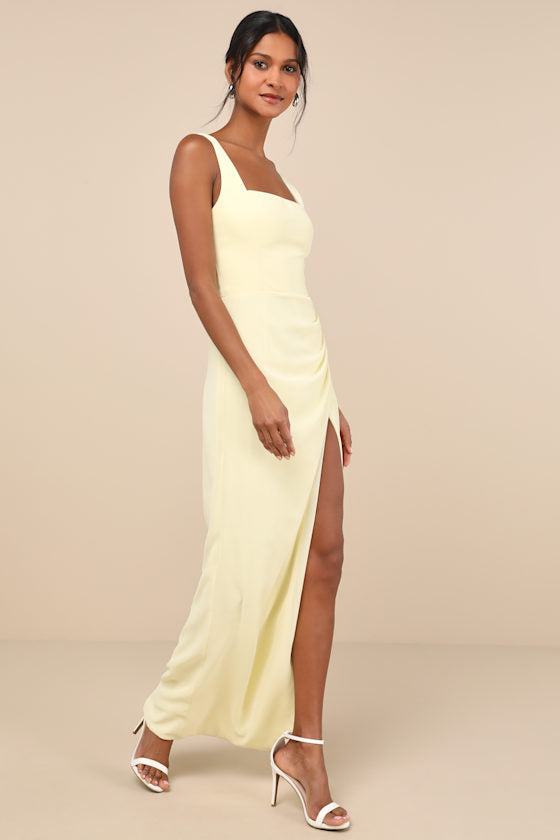 Glamorous Disposition Light Yellow Ruched Maxi Dress