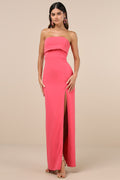 Classy Consideration Coral Pink Strapless Maxi Dress