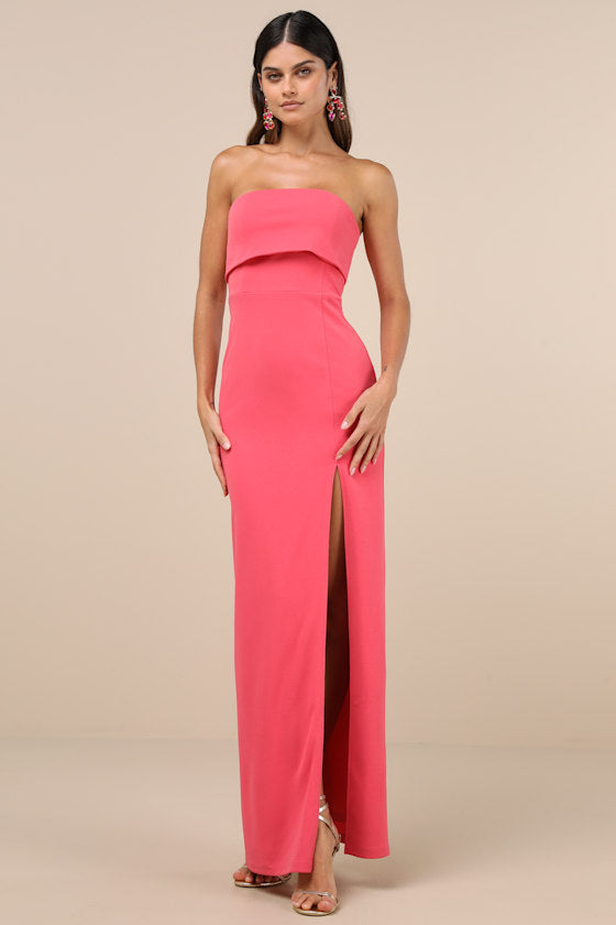 Classy Consideration Coral Pink Strapless Maxi Dress