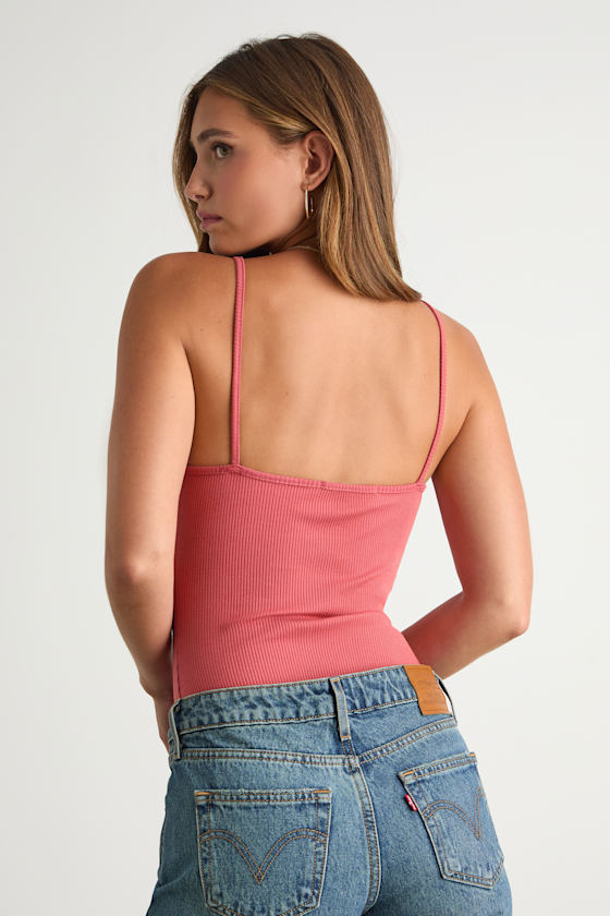 Talula Rusty Rose Ribbed V-Neck Cami Bodysuit