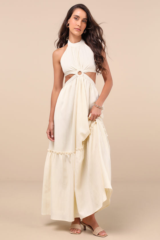 Island Vacay Cream Tie-Back Maxi Dress