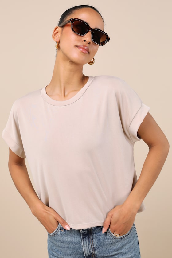 Cool Instincts Beige Short Sleeve Top