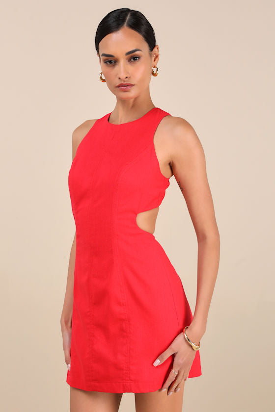 Alouette Red Linen Cutout Mini Dress