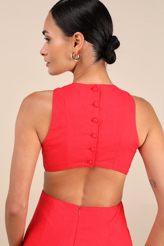 Alouette Red Linen Cutout Mini Dress