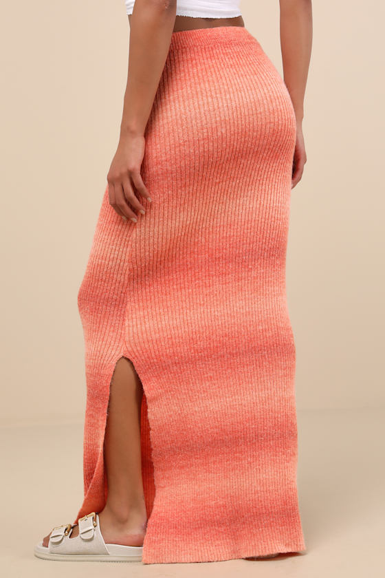 Impressively Popular Orange Ombre Knit Midi Skirt