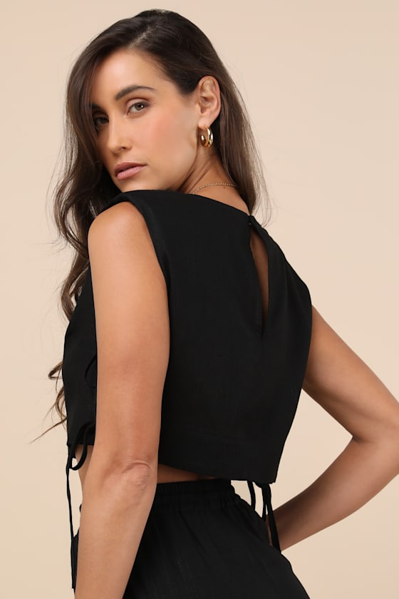 Irida Black Tie-Side Sleeveless Crop Top