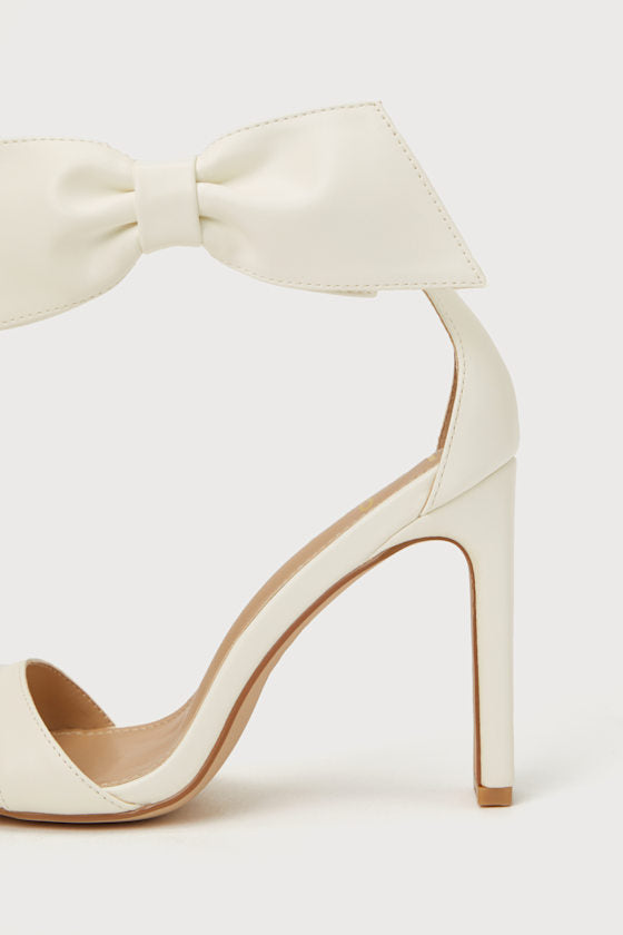 Yoselin White Bow Ankle Strap High Heel Sandals