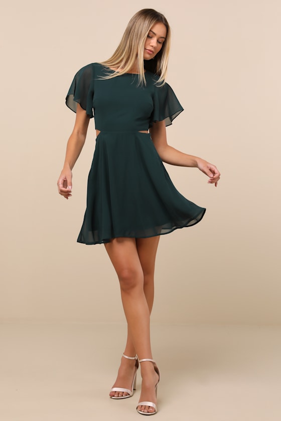 Blissful Love Dark Green Cutout Mini Skater Dress