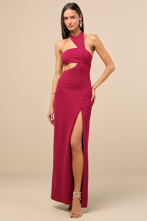 Sashia Magenta Sleeveless Asymmetrical Maxi Dress