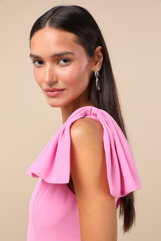 Simply Brilliant Pink One-Shoulder Bow Maxi Dress