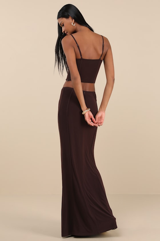 Skyela Dark Brown Bustier Two-Piece Maxi Dress