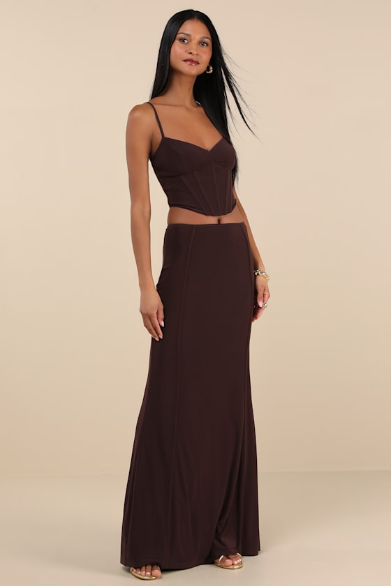 Skyela Dark Brown Bustier Two-Piece Maxi Dress