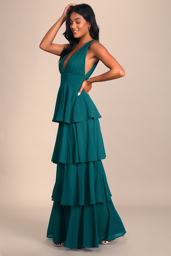 Amazing Evening Hunter Green Tiered Maxi Dress