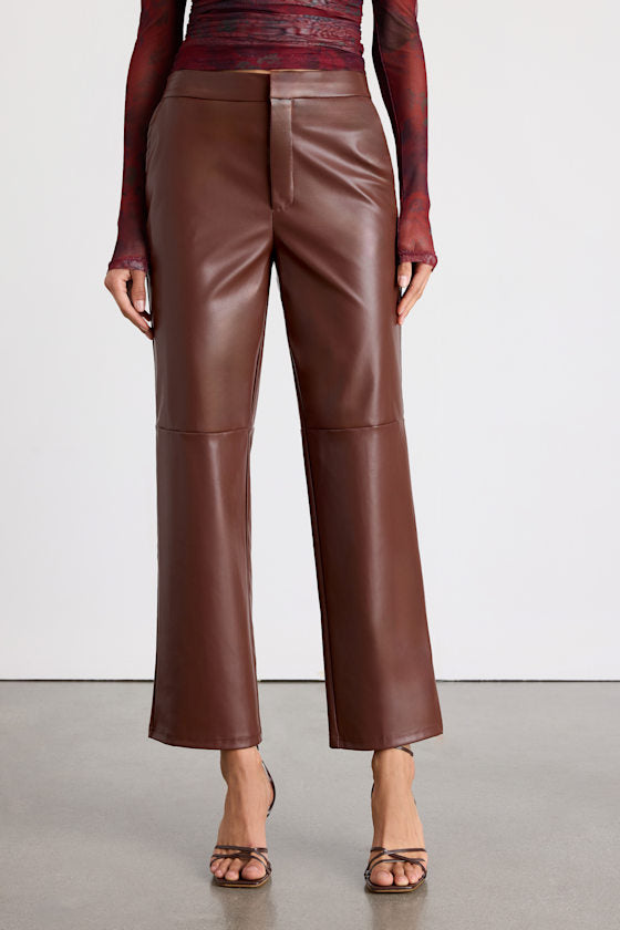 Open Minded Brown Vegan Leather Pants